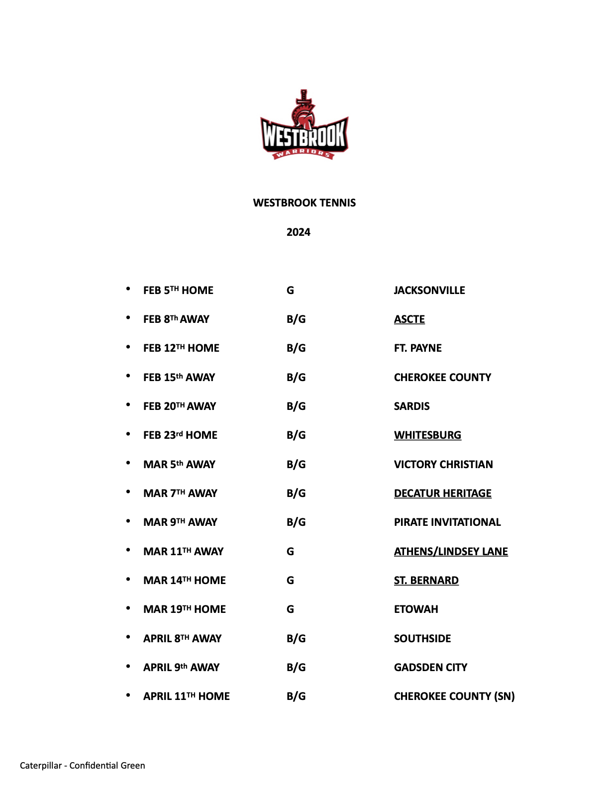 2024 Tennis Schedule