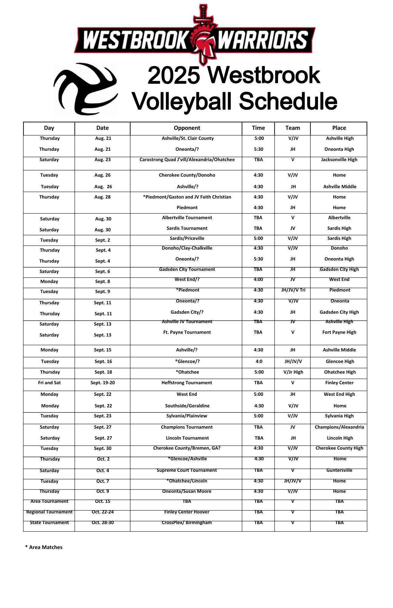 25 Volleyball schedule